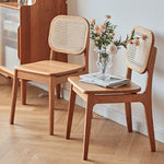 Elegant Cherry Wood Chair with Natural Rattan Accent fyg-661