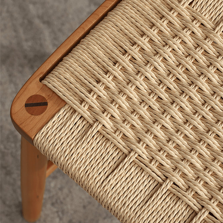 Handcrafted Cherry Wood Stool with Rattan Seat and Linen Cushion fyg-662