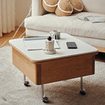 Elegant White Tea Table with Natural Wood & Sintered Stone Top – Cherry Wood & Stainless Steel Frame fyg-665