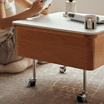 Elegant White Tea Table with Natural Wood & Sintered Stone Top – Cherry Wood & Stainless Steel Frame fyg-665