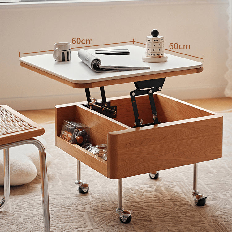 Elegant White Tea Table with Natural Wood & Sintered Stone Top – Cherry Wood & Stainless Steel Frame fyg-665