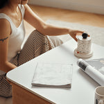 Elegant White Tea Table with Natural Wood & Sintered Stone Top – Cherry Wood & Stainless Steel Frame fyg-665