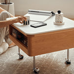 Elegant White Tea Table with Natural Wood & Sintered Stone Top – Cherry Wood & Stainless Steel Frame fyg-665