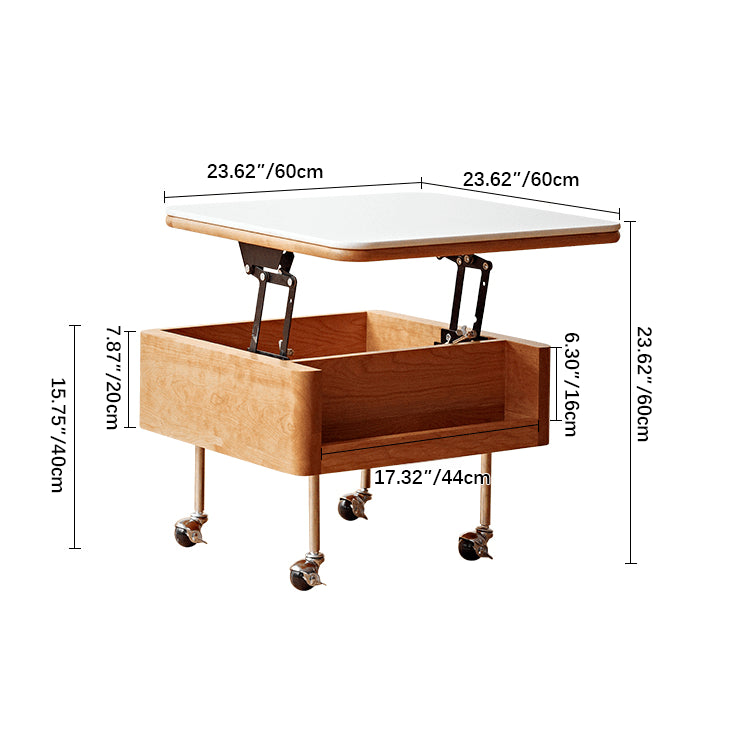 Elegant White Tea Table with Natural Wood & Sintered Stone Top – Cherry Wood & Stainless Steel Frame fyg-665
