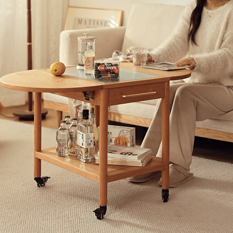 Stylish Light Oak Wood Tea Table with Metal and Nylon Accents - Natural Brown Finish fyg-666