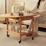 Stylish Light Oak Wood Tea Table with Metal and Nylon Accents - Natural Brown Finish fyg-666