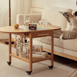 Stylish Light Oak Wood Tea Table with Metal and Nylon Accents - Natural Brown Finish fyg-666