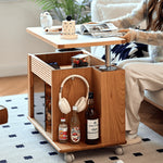 Elegant Tea Table: White Natural Wood with Sintered Stone & Cherry Wood Accents, Stainless Steel Frame fyg-668
