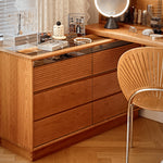 Elegant Cherry Wood Vanity Table with Multi-Layer Board and Glass Top fyg-670