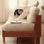 Elegant Off-White Sofa with Natural Wood Accents & Durable Scratch-Resistant Fabric fyg-673