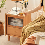 Elegant Bedside Cupboard with Glass Door - Cherry & Tung Wood Finish fyg-674