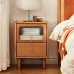 Elegant Bedside Cupboard with Glass Door - Cherry & Tung Wood Finish fyg-674