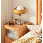 Elegant Bedside Cupboard with Glass Door - Cherry & Tung Wood Finish fyg-674