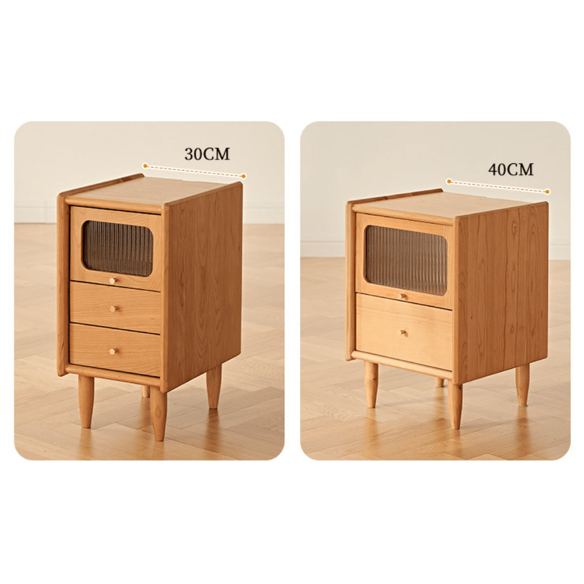 Elegant Bedside Cupboard with Glass Door - Cherry & Tung Wood Finish fyg-674