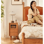 Elegant Bedside Cupboard with Glass Door - Cherry & Tung Wood Finish fyg-674