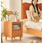 Elegant Bedside Cupboard with Glass Door - Cherry & Tung Wood Finish fyg-674