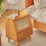 Elegant Cherry Wood Bedside Cupboard with Glass and Rattan Accents fyg-676