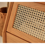 Elegant Cherry Wood Bedside Cupboard with Glass and Rattan Accents fyg-676
