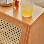 Elegant Cherry Wood Bedside Cupboard with Glass and Rattan Accents fyg-676