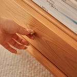 Elegant Cherry Wood Bedside Cupboard with Glass and Rattan Accents fyg-676