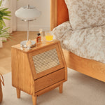 Elegant Cherry Wood Bedside Cupboard with Glass and Rattan Accents fyg-676