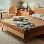 Handcrafted Cherry Wood and Pine Bed with Stainless Steel Accents - Luxurious Natural Finish fyg-677
