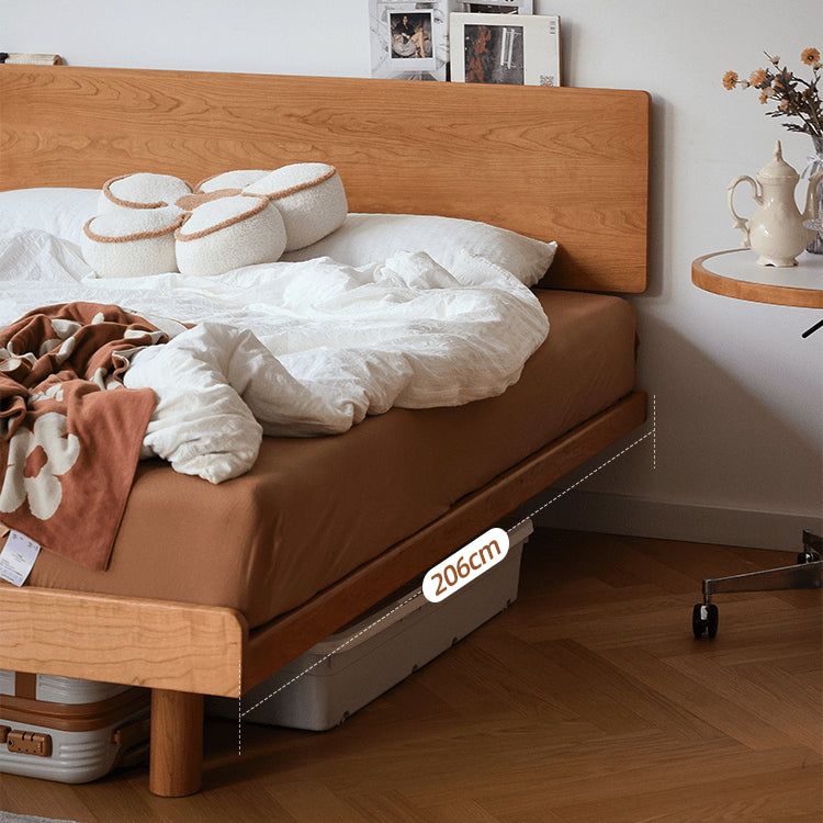 Elegant Natural Wood Bed with Cherry and Beech Wood Accents & Durable Metal Frame fyg-678