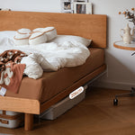 Elegant Natural Wood Bed with Cherry and Beech Wood Accents & Durable Metal Frame fyg-678