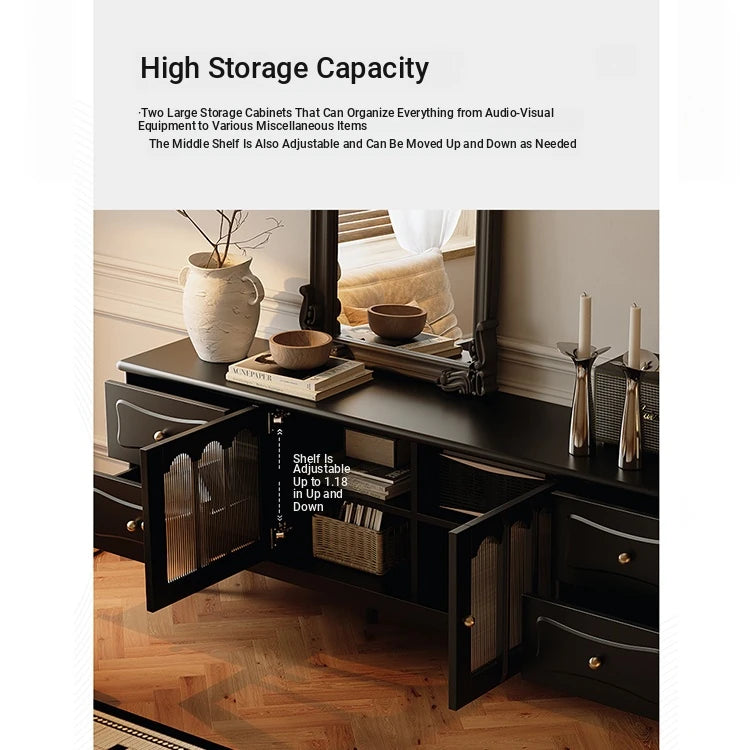 Stylish Black TV Cabinet with Elegant Acrylic Accents and Ample Storage fymj-4842