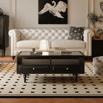 Chic Tempered Glass Tea Table with Elegant Storage Drawers - Modern Coffee Table for Living Room Décor fymj-4843