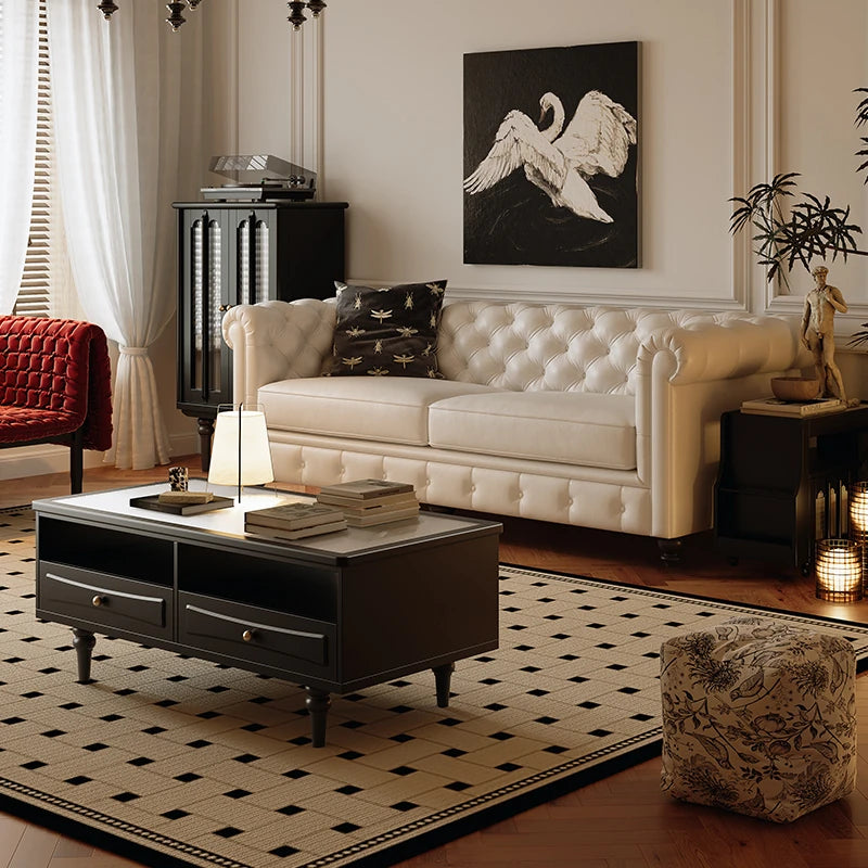 Chic Tempered Glass Tea Table with Elegant Storage Drawers - Modern Coffee Table for Living Room Décor fymj-4843