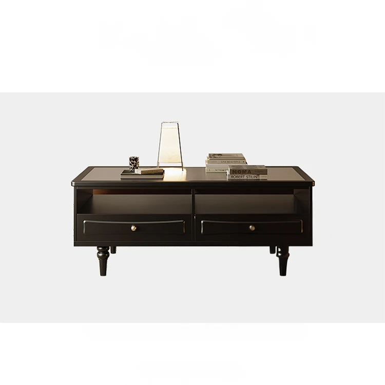 Chic Tempered Glass Tea Table with Elegant Storage Drawers - Modern Coffee Table for Living Room Décor fymj-4843