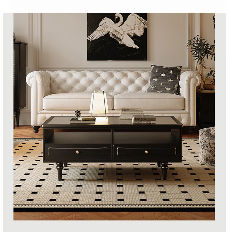 Chic Tempered Glass Tea Table with Elegant Storage Drawers - Modern Coffee Table for Living Room Décor fymj-4843