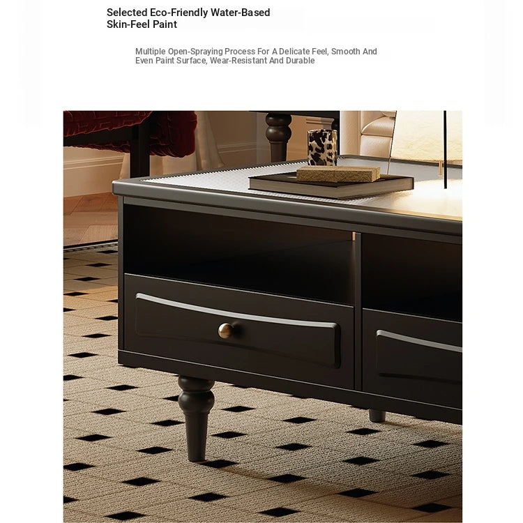 Chic Tempered Glass Tea Table with Elegant Storage Drawers - Modern Coffee Table for Living Room Décor fymj-4843