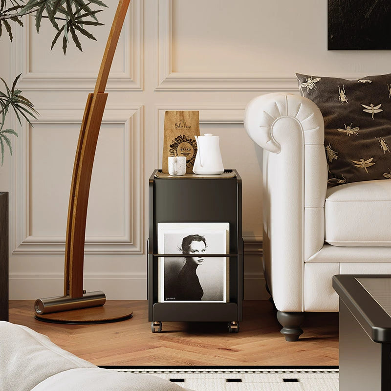 Stylish Rolling Tea Table with Tempered Glass Top and Acrylic Details - Modern Home Bar Cart with Storage Compartments fymj-4845