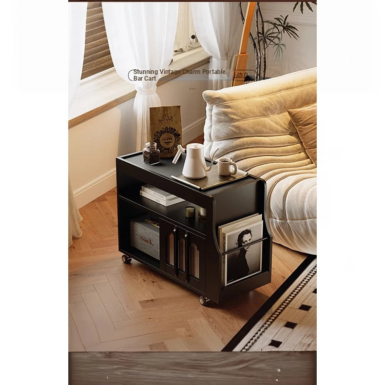 Stylish Rolling Tea Table with Tempered Glass Top and Acrylic Details - Modern Home Bar Cart with Storage Compartments fymj-4845