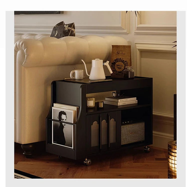 Stylish Rolling Tea Table with Tempered Glass Top and Acrylic Details - Modern Home Bar Cart with Storage Compartments fymj-4845