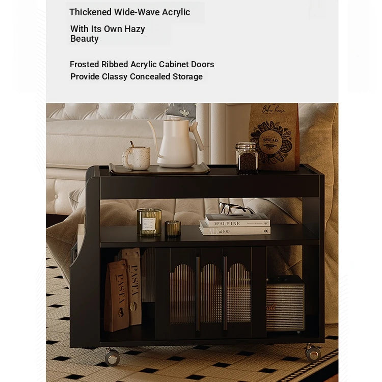 Stylish Rolling Tea Table with Tempered Glass Top and Acrylic Details - Modern Home Bar Cart with Storage Compartments fymj-4845