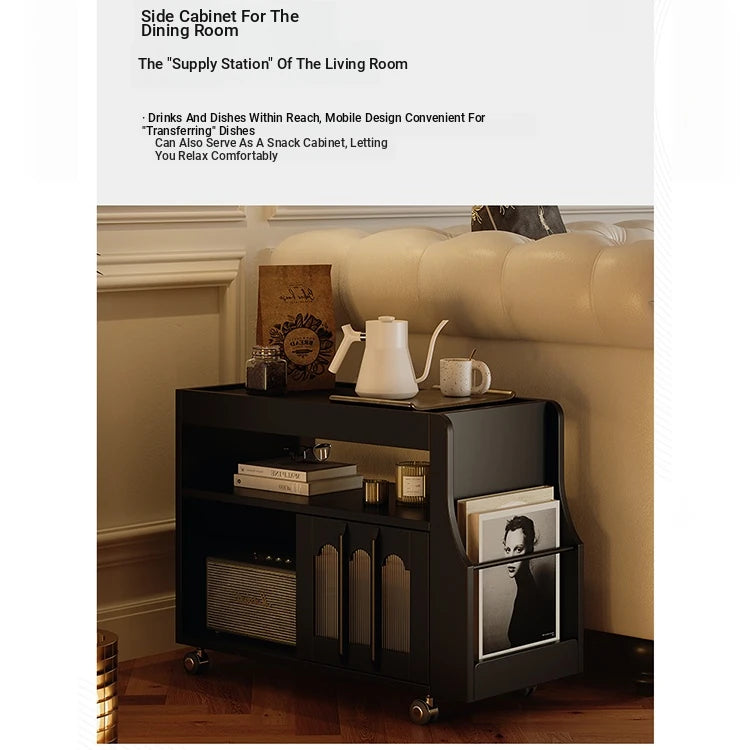 Stylish Rolling Tea Table with Tempered Glass Top and Acrylic Details - Modern Home Bar Cart with Storage Compartments fymj-4845