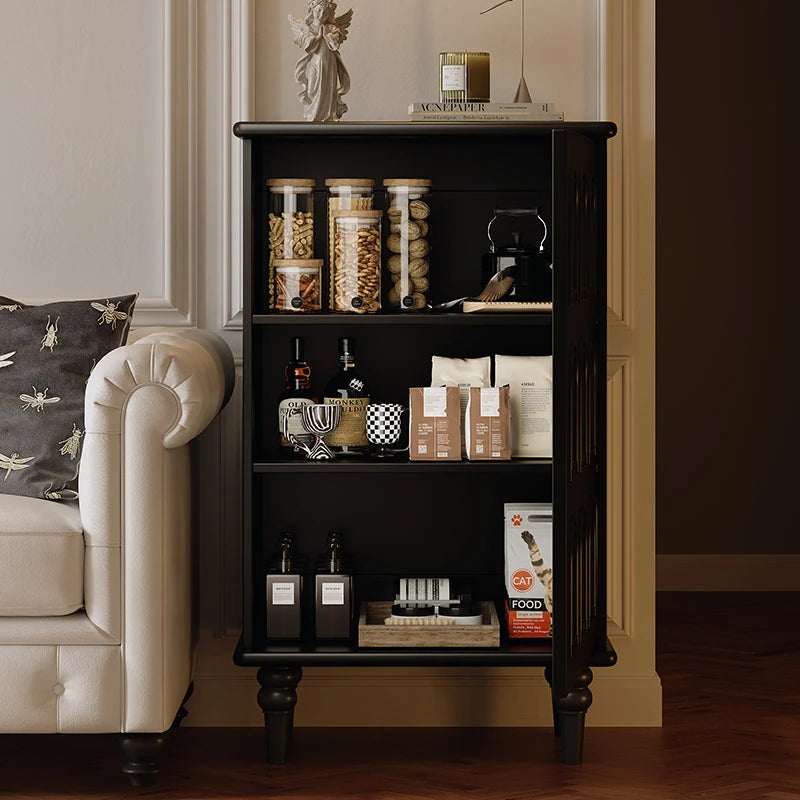 Elegant Black Cabinet with Arched Glass Panels - Stylish Storage Solution for Modern Homes fymj-4847