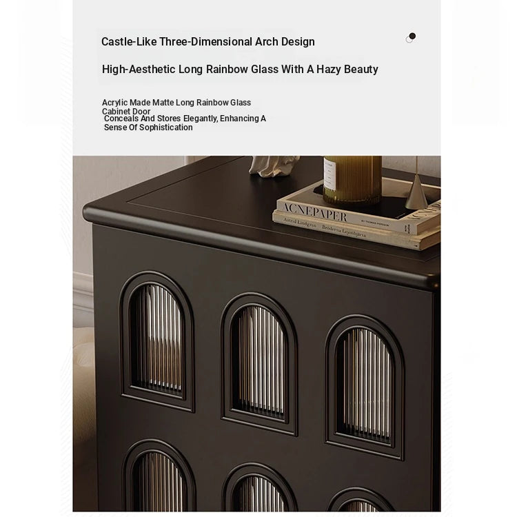 Elegant Black Cabinet with Arched Glass Panels - Stylish Storage Solution for Modern Homes fymj-4847