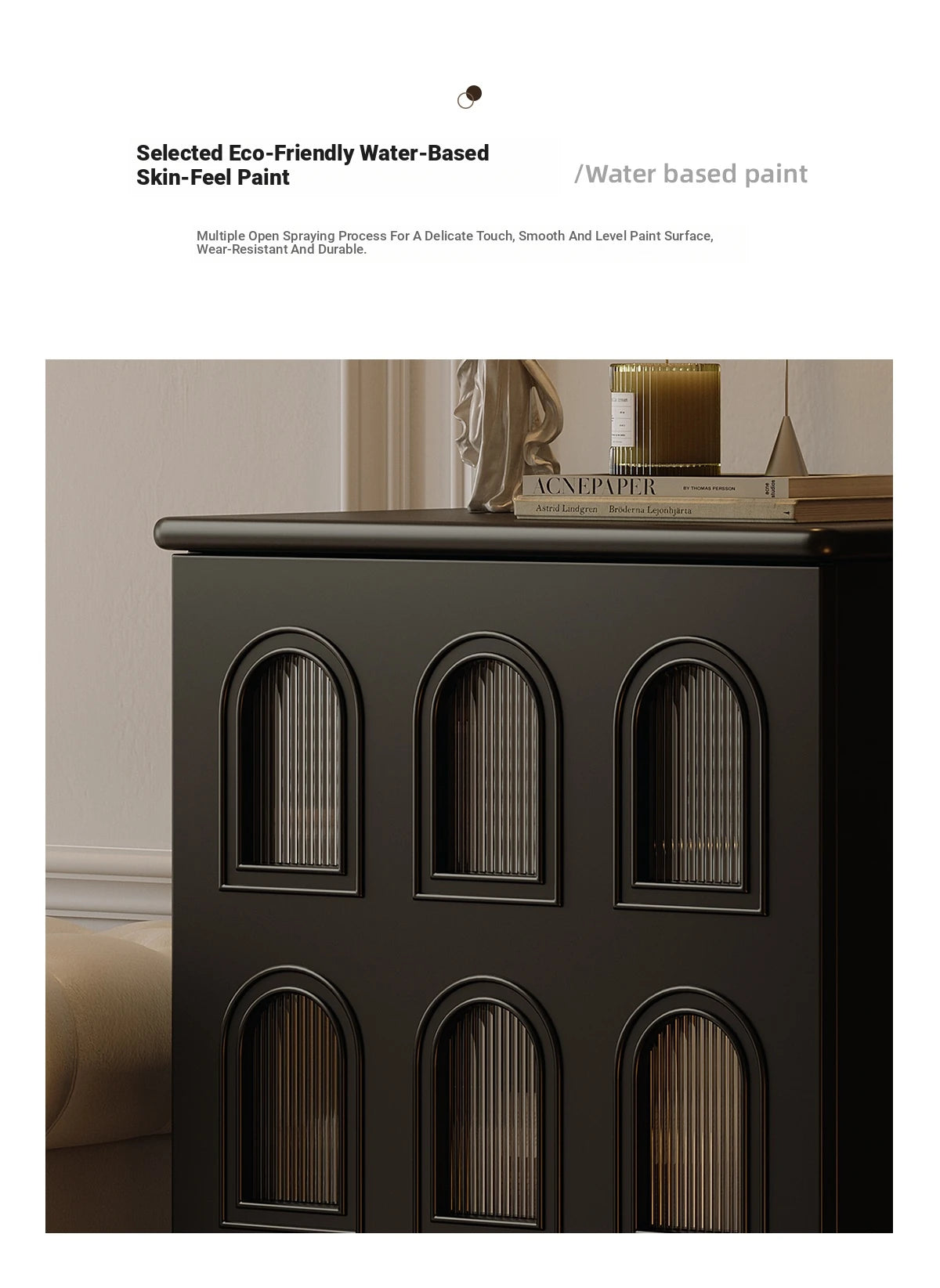 Elegant Black Cabinet with Arched Glass Panels - Stylish Storage Solution for Modern Homes fymj-4847