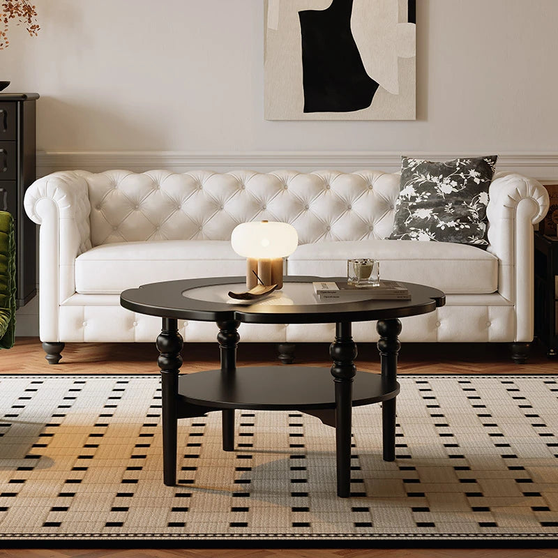 Stylish Round Coffee Table with Tempered Glass Top and Elegant Black Finish for Modern Living Rooms fymj-4849