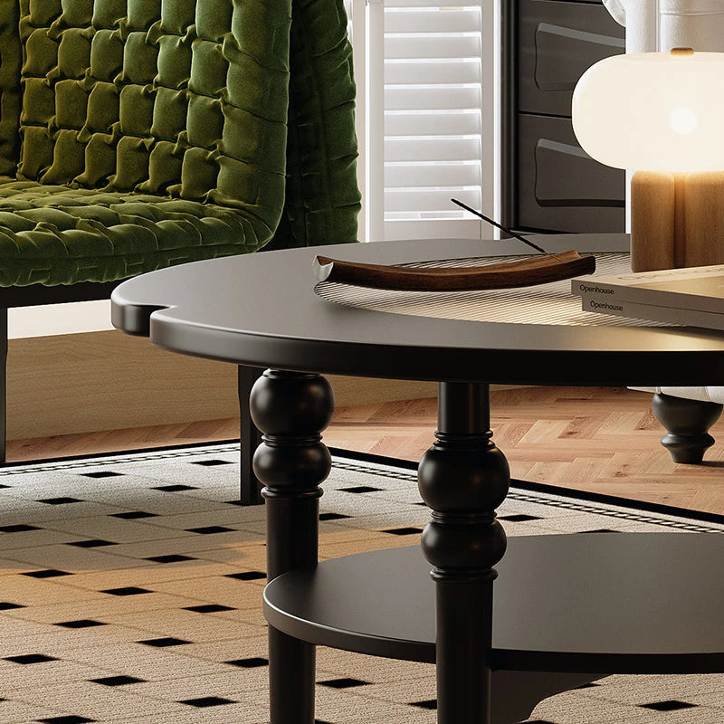 Stylish Round Coffee Table with Tempered Glass Top and Elegant Black Finish for Modern Living Rooms fymj-4849