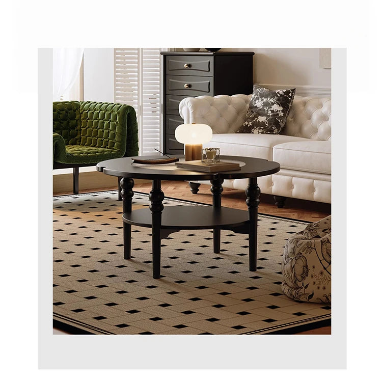 Stylish Round Coffee Table with Tempered Glass Top and Elegant Black Finish for Modern Living Rooms fymj-4849