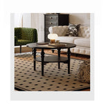 Stylish Round Coffee Table with Tempered Glass Top and Elegant Black Finish for Modern Living Rooms fymj-4849
