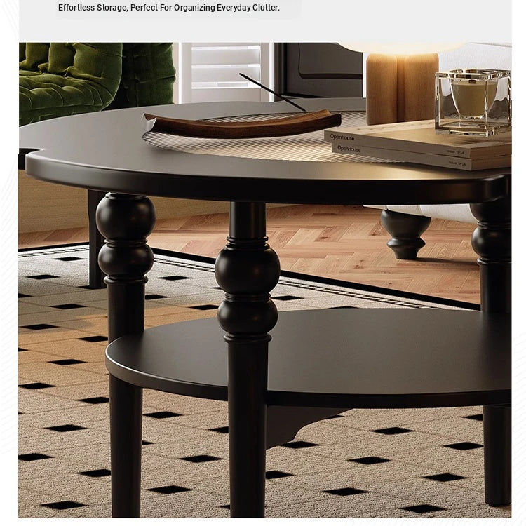 Stylish Round Coffee Table with Tempered Glass Top and Elegant Black Finish for Modern Living Rooms fymj-4849