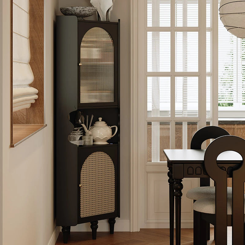 Elegant Black Cabinet with Acrylic Rattan Weaving Design – Stylish Storage Solution for Any Room fymj-4851
