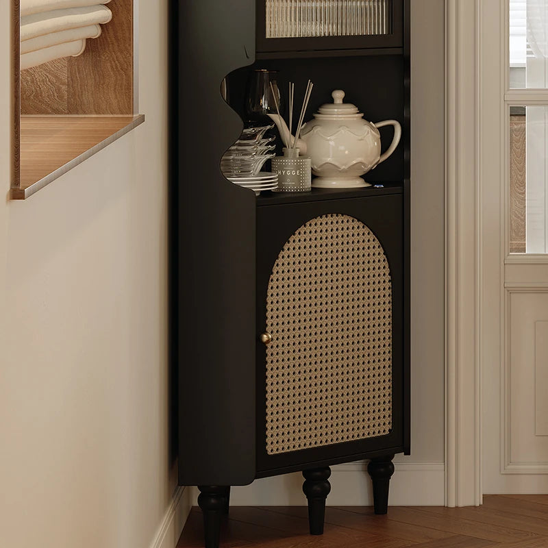 Elegant Black Cabinet with Acrylic Rattan Weaving Design – Stylish Storage Solution for Any Room fymj-4851