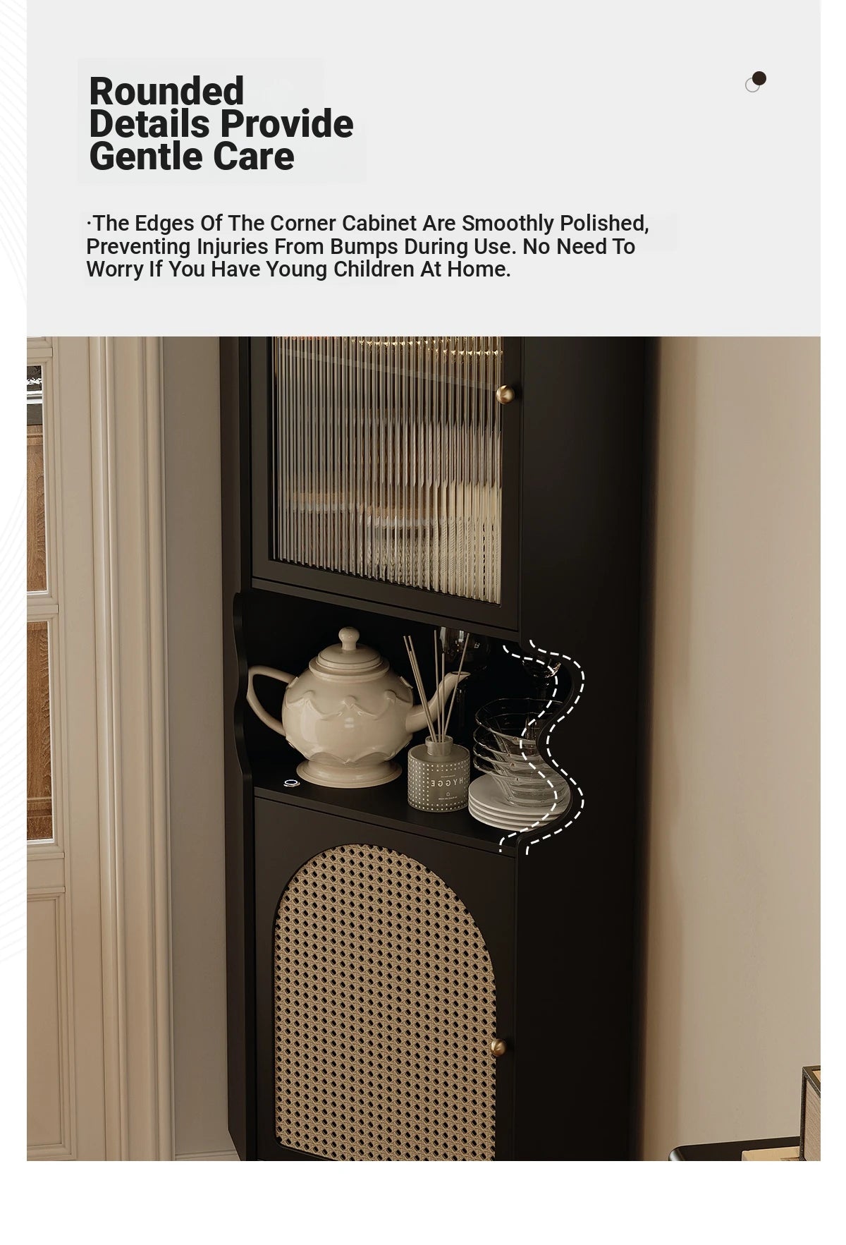 Elegant Black Cabinet with Acrylic Rattan Weaving Design – Stylish Storage Solution for Any Room fymj-4851